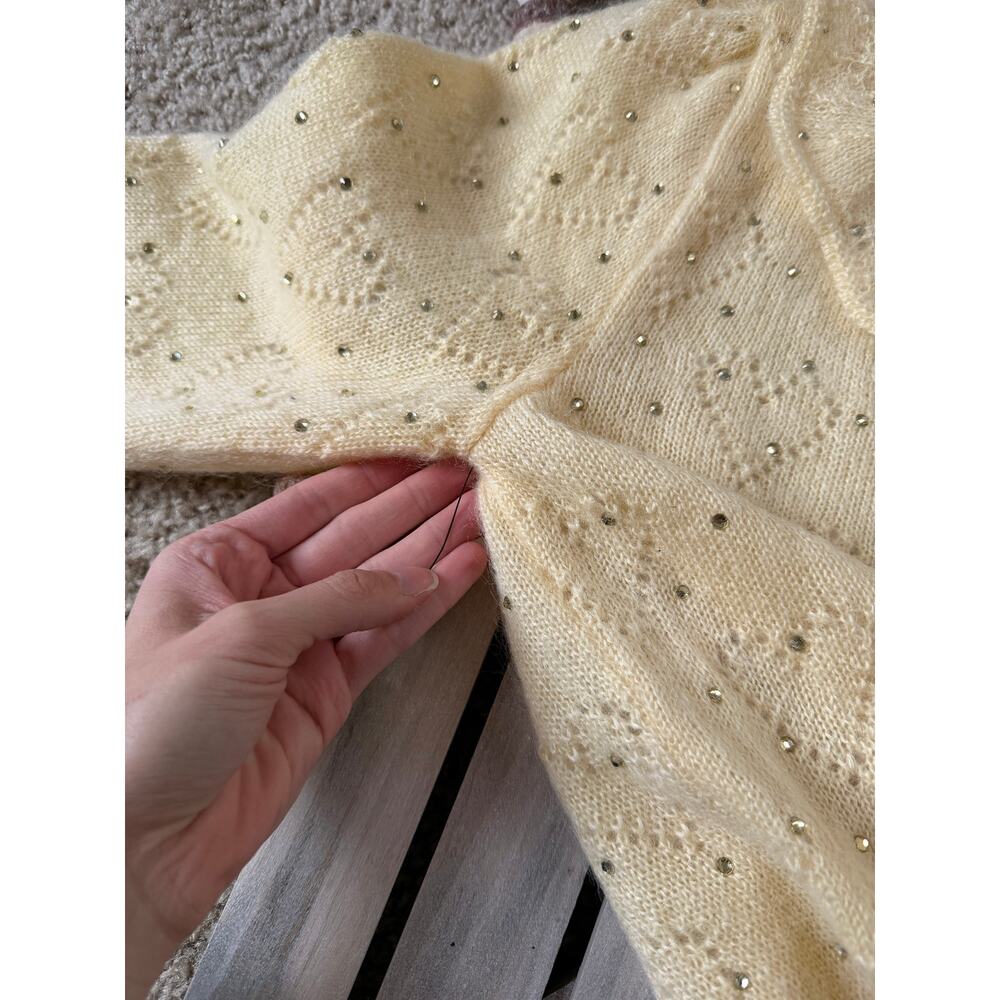 NWOT Rare Alessandra Rich Heart Ruffled Knitted Mohair Yellow Cardigan Sweater - Picture 6 of 10
